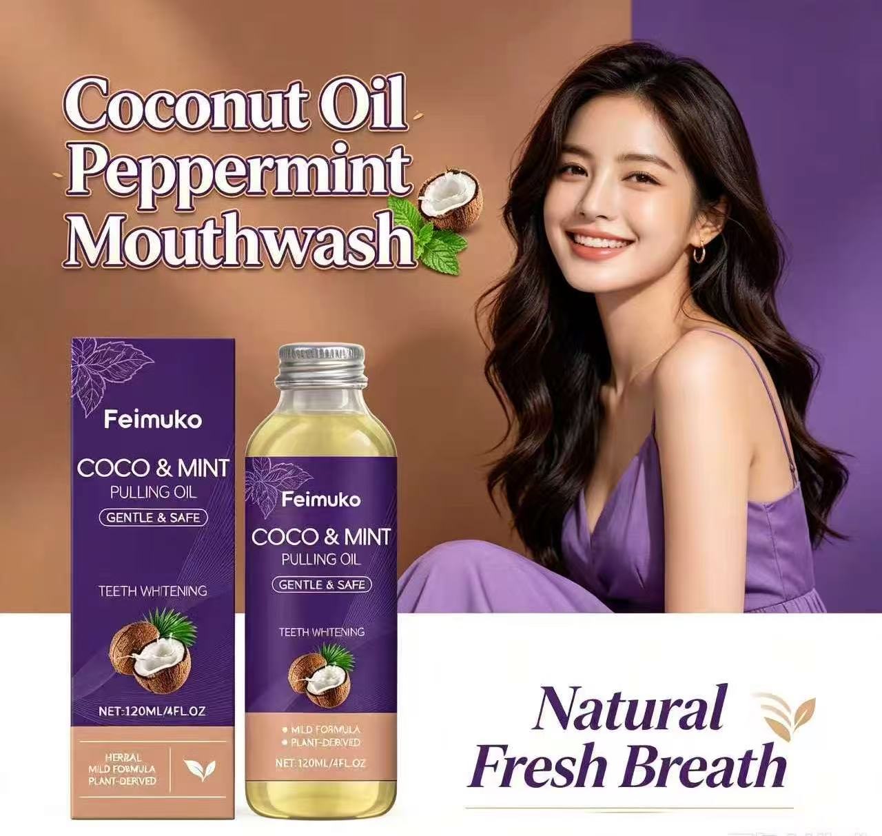 Coconut Oil Pull - Olejek kokosowy, miętowy olejek do płukania