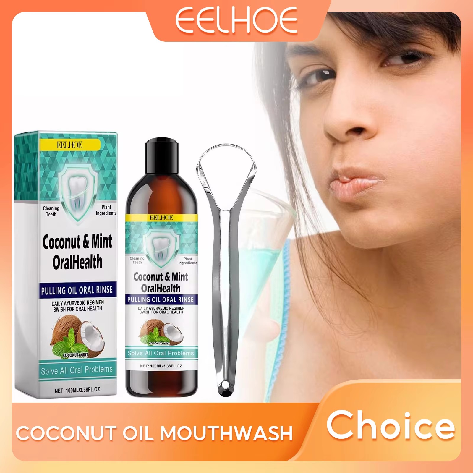 Coconut Oil Pull - EELHOE miętowy olejek kokosowy ciągnący płyn