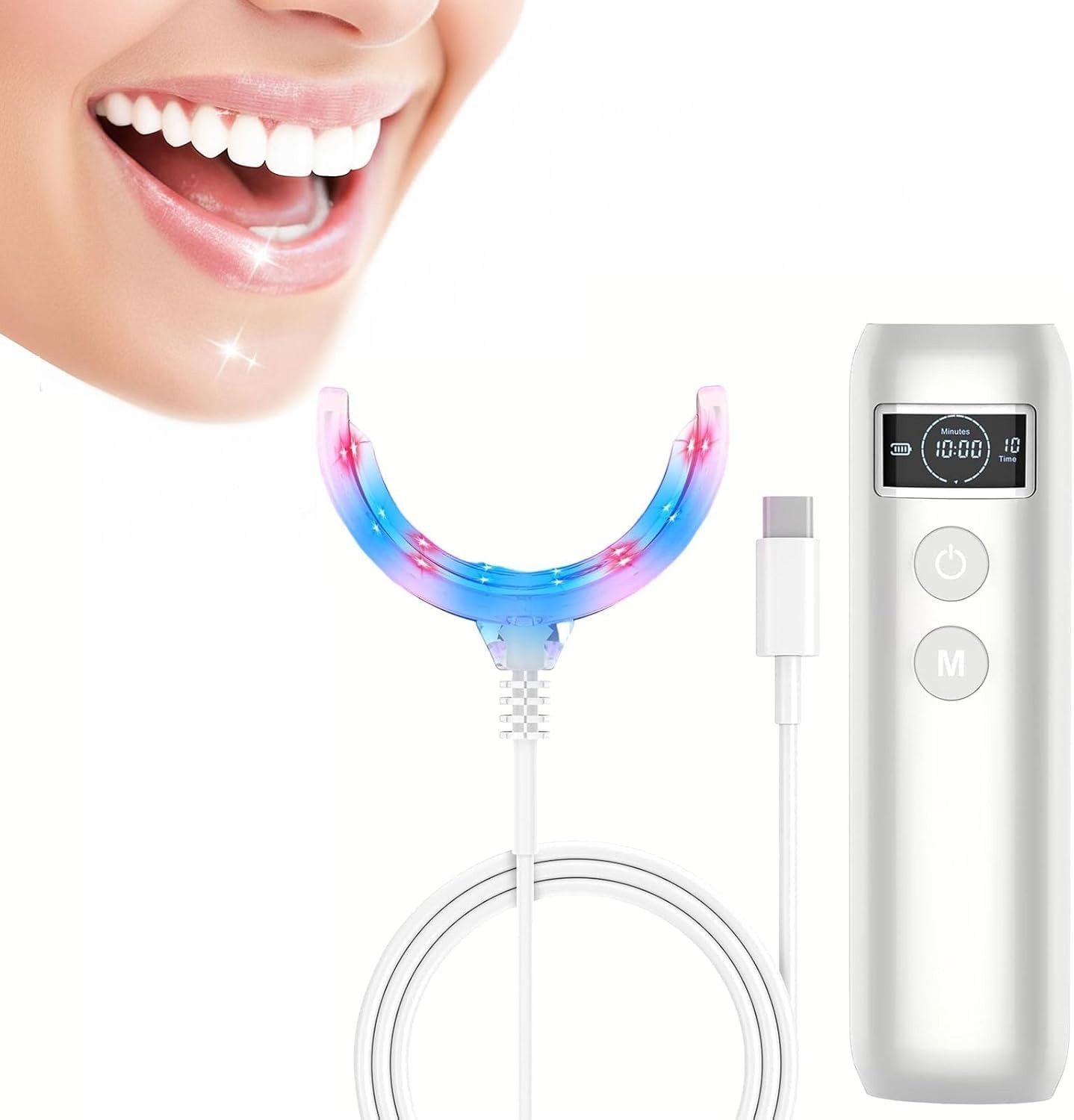 Teeth Whitening With Trays - Lampa akceleracyjna do wybielania zębów, niebiesko-czerwone